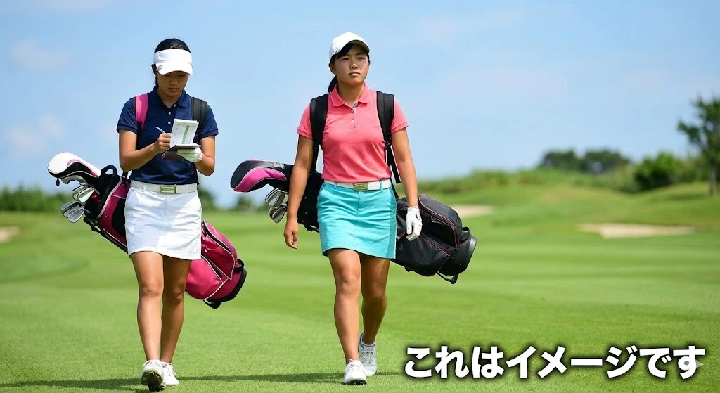 オーイとんぼ ライバル対決 安谷屋つぶら 音羽ひのき 試合結果 フェアウェイを歩く様子